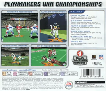 Madden NFL 2004 (US) box cover back